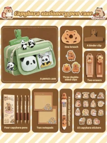 47pcs/215pcs 7-Piece Panda Stationery Set - Panda - School Supplies - Includes Panda Plush Doll, Stickers, And Pencil Case - Back To School Essentials - Olive Green - View 14