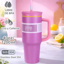 Termo Vaso Térmico Premium RR-39, de Acero Inoxidable 40 oz / 1200 ml con Asa Ergonómica, Popote Reutilizable y Tapa 3 en 1 – Doble Pared Aislante, Libre de BPA, Ideal para Bebidas Frías y Calientes, Disponible en 10 Colores Modernos para Uso Diario. - Morado - Ver 1