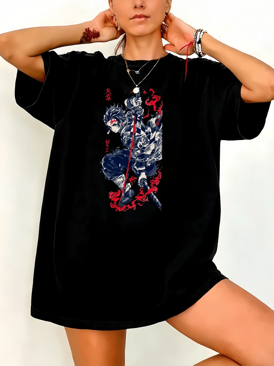 Demons Slayer Anime Graphic T-Shirt For Men And Women, Short Sleeve, 2026 New Style T-Shirt, Round-Neck, Breathable And Simple Design, Suitable For All Occasions And Can Be Worn In All Seasons. It's A Great Gift For Friends, Family Or Yourself. - 黑色 - 查看 1