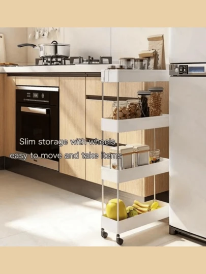 Multifunctional Rolling Cart, Perforated Draining Ultrathin Storage Cart, Slim Storage Cart, Narrow Shelving Unit (12cm Wide), Bathroom Shelf, Kitchen/Bathroom/Laundry Room Mobile Storage Rack, Space-Saving Organizer, Multi-Tier Floor Standing Shelf - Stainless Steel + Plastic Material (Suitable For Washing Vegetables), Fit For Narrow Spaces