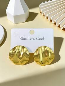 不锈钢耳环，圆形镀金首饰，女士耳环，吊坠式耳钉，几何形状耳环，大号圈形耳环，竹节图案，半圆形，六边形，方形，圆形，不对称形状，蝴蝶形状。 - 彩色 - 查看 4