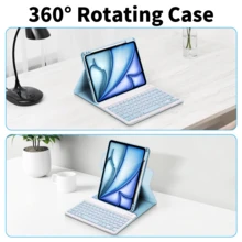360° Rotatable Wireless Bluetooth Keyboard Case (150mAh) With Detachable Keyboard And Stylus Holder, Compatible With Samsung Galaxy Tab, Supports Portrait/Landscape Mode (Light Blue) - Light Blue - View 4