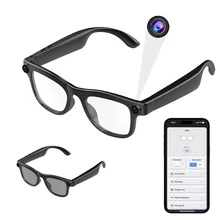 Bluetooth Smart Glasses, AI Camera Glasses, 200MP Resolution, Dual-Camera System For Photo And Video Capture, Music Playback, Call Answering, AI Voice Interaction Support, Suitable For Cycling And Sports Photography, Extended Battery Life, High-Fidelity Audio, Touch-Sensitive Buttons And Voice Assistant Functionality. - Kính 200W pixel + tròng kính đen - Xem 1