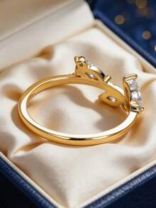 Women's Gold-Plated Horse Eye Zirconia Open Ring, Romantic & Elegant Style, Perfect Gift For Girlfriend On Date/Anniversary - Gold - View 2
