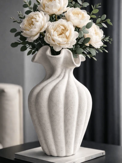 Matte Milky White Sculptural Vase, Modern Decorative Floor And Tabletop Vase, Minimalist Nordic Style Home Decor, Elegant Living Room, Dining Table, Wedding And Christmas Centerpiece, Gift Idea, Best Friend Gift, Women Winter Gift