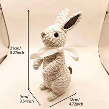 树脂编织纹理兔子摆件套装（含白色丝带） - 可爱的兔子造型，适合摆放在客厅书架、露台桌椅和梳妆台上，营造温馨迷人的氛围，时尚的室内外装饰品。复活节装饰品，复活节礼物 - 多款 - 查看 2