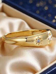 Women's Gold-Plated Star Zirconia Ring, Romantic & Elegant Style, Perfect Gift For Girlfriend On Date/Anniversary - Gold - View 3