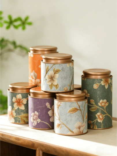 Juego de botes de té de estilo chino vintage con flores | Lata de papel sellada para té suelto | Almacenamiento estético de cocina para té negro/verde/oolong/rosa | Recuerdos de boda y decoración del hogar | Esencial para el té de primavera por la tarde