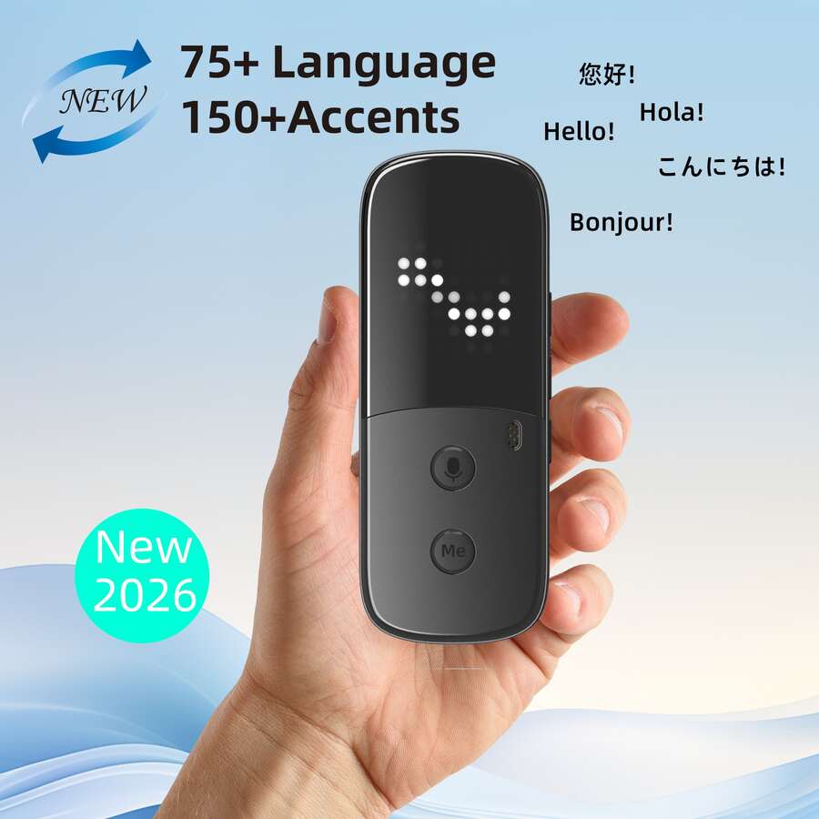 Peiko 150 语言翻译器，双向实时 AI 语音即时在线翻译器，迷你科技产品，离线翻译，学习旅游和商务沟通 - 黑色 - 查看 1