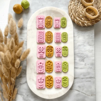 2/10件套波西米亚风花卉软陶切割器，粉色郁金香和花朵印章，DIY耳环饰品制作工具，春季礼物