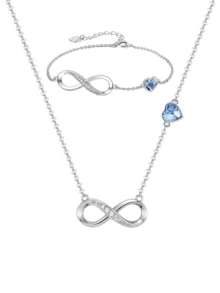 طقم قلادة وسوار من الفضة الإسترليني عيار 925 مرصع بالماس الأزرق، هدية فاخرة فرنسية خالية من الحساسية مع علبة هدايا - فضي - مشاهدة 1