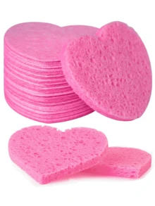 10/30/50片装压缩心形洁面海绵，天然洁面海绵垫，适合居家旅行使用，可去角质 - 彩色 - 查看 1