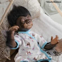 16英寸逼真乙烯基手工制作闭眼重生猴子娃娃，布身逼真娃娃，植发，陪伴收藏玩具，生日圣诞礼物（含随机奶嘴、奶瓶和尿布） - 霧霾藍 - 查看 2