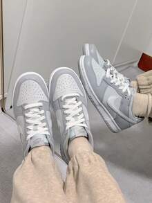 Nike Dunk 皮革休闲舒适防滑耐穿低帮儿童滑板鞋，灰白色 - 灰白色 - 查看 7
