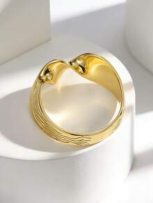 Charm-In Wavy Twist Plated Gold Ring For Women, Unique Personalized Attractive Daily Wear, Ideal Gift Choice - Gold - View 3