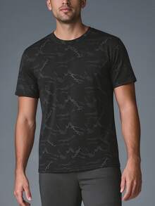 男士字母印花圆领短袖休闲百搭T恤 - 黑色 - 查看 2