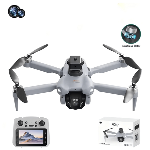 Drone i7 Pro Con Dos Cámaras 720P Control remoto de pantalla 2 baterías Cámara ajustable eléctricamente a 90 grados Dron