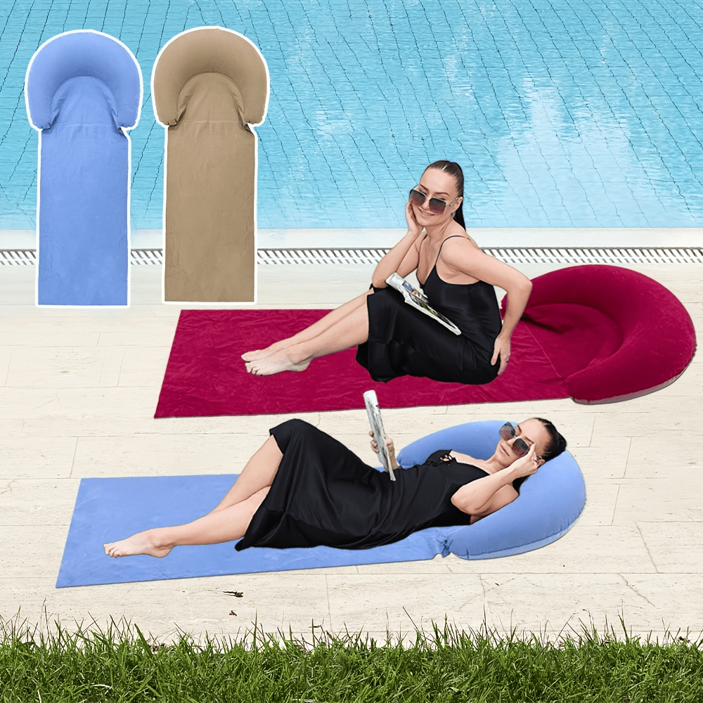 1pc Beach Mat With Inflatable Headrest, Outdoor Mat Resistant To Sand Sticking, Suitable For Camping, Picnic, Single Person Sleeping Mat, Foldable And Portable Moisture-Proof Mat, Sunbathing Mat