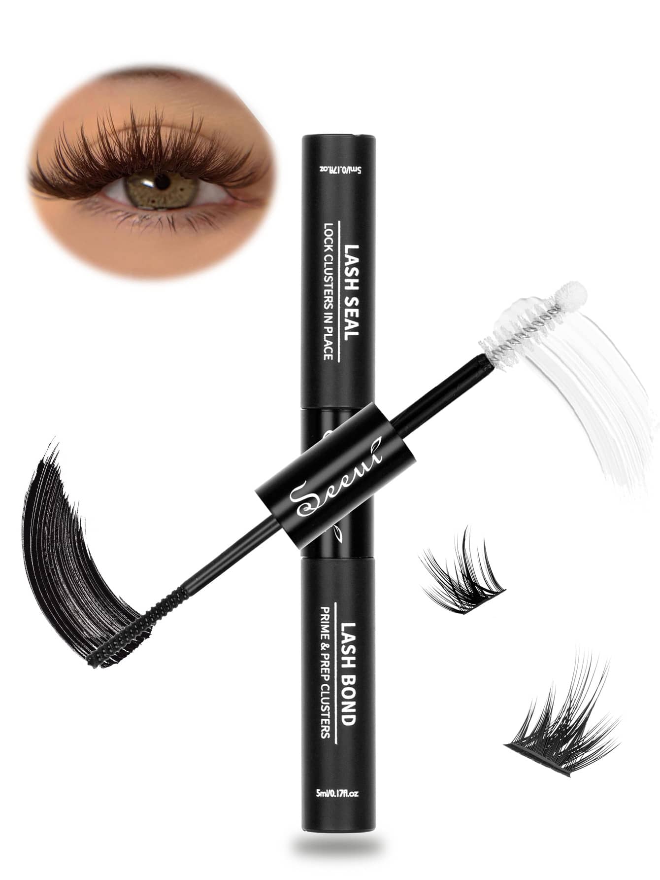 1支睫毛粘合剂，5毫升粘合剂和5毫升密封剂，强力睫毛胶，二合一睫毛粘合剂和密封剂，防水持久，全天佩戴，二合一睫毛粘合剂和密封剂，适用于DIY睫毛嫁接，睫毛胶，睫毛胶 - 黑色 - 查看 1