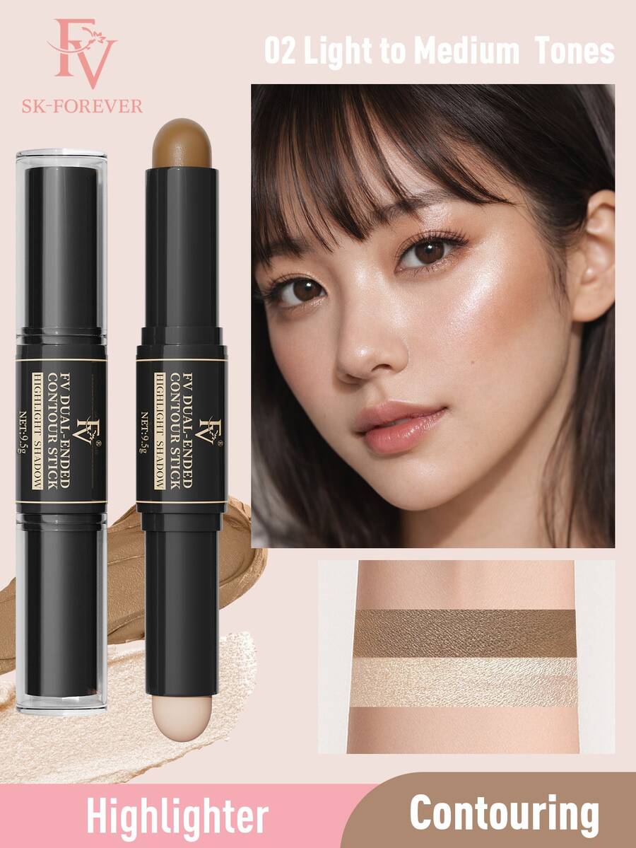 FV Dual-Ended Contour Highlighter Stick 2-In-1-Blendable Formula Sculpting Stick For Face Body Creamy Natural Finish Brand Beauty Makeup Face Paint Cosmetic Ideal For Y2K Fancy Fashion Suitable For Birthday Gift Party Ready Best Color