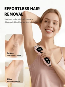 HYUNDAI 电动体毛修剪器 - 男士私处修剪器 - 女士比基尼线修剪器 - 干湿两用剃须刀，可更换陶瓷刀片，USB充电底座，防水修容剃刀 - 粉色 - 查看 2