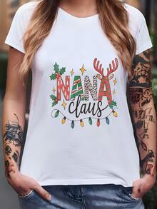 Nana Claus Navidad Camisa De Flanel Blanqueada Luces Navideñas Cornucras De Reno Festivas Top A Cuadros Camiseta - Blanco - Ver 1