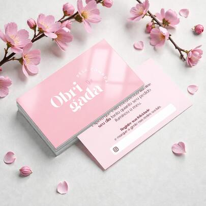 100 Mini Cartões de Agradecimento ao Cliente Rosa - Obrigado pela sua Compra - 9x5 Prontos para Entrega