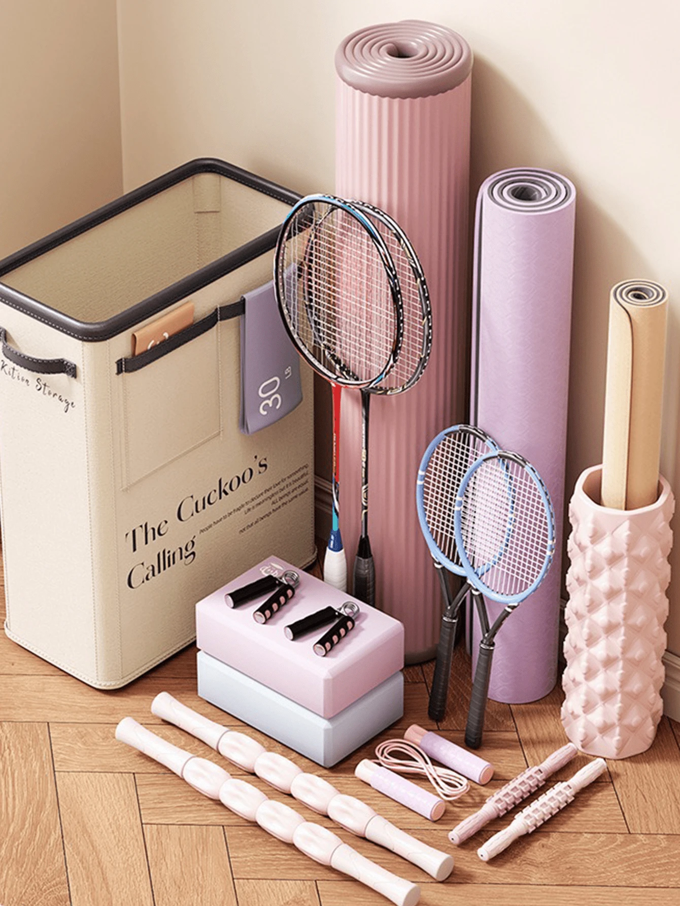 Yoga Mat Storage Basket, Fitness Equipment Storage Basket, Home Use Sewn Foam Roller Type Storage Rack, Detachable, Convenient, And Lightweight. Practical For Storing Large-Capacity Fitness Items, Keeping Items Neat And Organized. - Yoga Equipment Storage - View 1