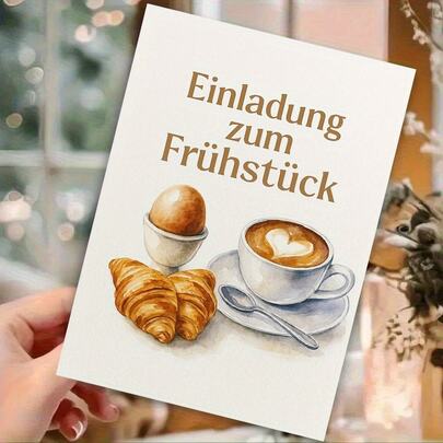 1 Fun Breakfast Invitation Card, Featuring A Stylish Watercolor Design, Is An Ideal Choice For Coffee And Food Lovers, Perfect As A Gift Or Special Event