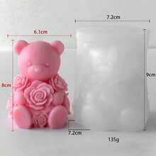 Rose Bear Candle Silicone Mold DIY, Heart-Shaped Bear Wax Melts, Aroma Stone, Soap Or Home Decor Silicone Mold, Suitable For DIY Valentine's Day Bear Bouquet Handicrafts And Home Decor - Candle Making - A-White - View 2