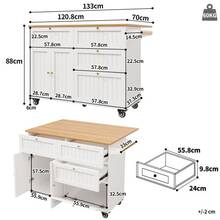 Modern Kitchen Island Table, Kitchen Cabinet, Self-Service Cabinet, Grained Wood Dining Cart, Self-Service Cabinet, Multifunctional Dining Table With Storage Space, Dining Cart With Telescopic Functional Cabinet, White - White - View 4