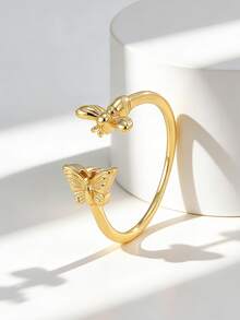 Charm-In Gold-Plated Butterfly & Bee Open Ring For Women, Versatile Niche Design For Commute, Dating, Gift - Gold - View 1