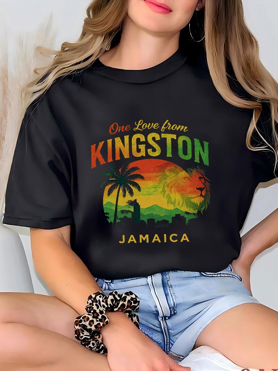 Jamaica One Love Sweatshirt: Reggae Retro Pride Crewneck Camiseta - Negro - Ver 1