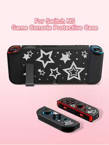 1个灰色镂空星形图案保护壳，兼容Switch2/Switch NS/Switch OLED游戏机，新款第二代2025，黑/白，星形元素，TPU软壳，通用手柄保护套，Switch手柄保护套/收纳袋，Switch游戏配件，防摔，防滑，防刮，时尚 - 彩色 - 查看 7