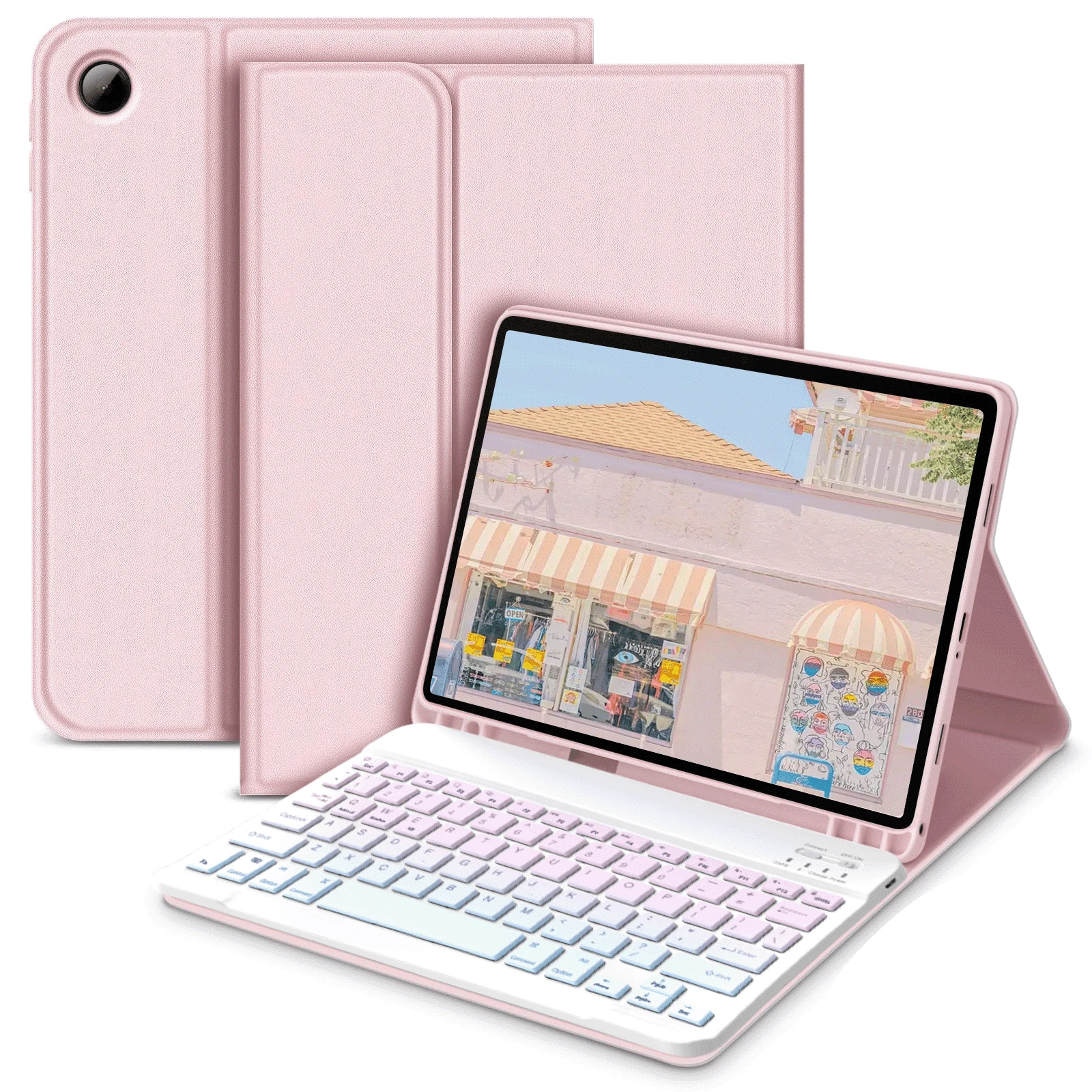 可拆卸无线蓝牙键盘（150mAh），带笔槽，键盘保护套兼容三星 Galaxy Tab Redm SE