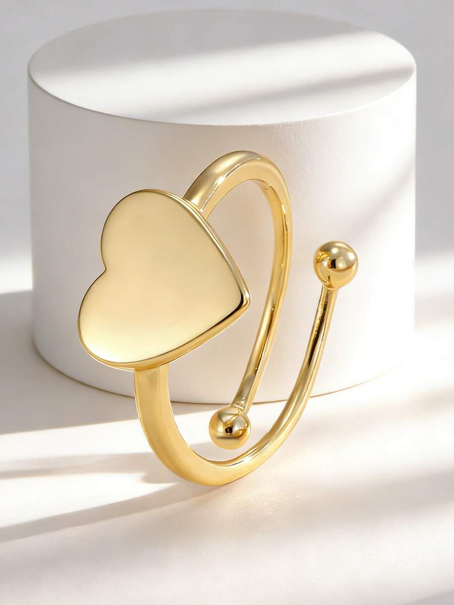 Charm-In Minimalist Style Large Open Heart Plated Gold Ring, Versatile For Commute, Dating, Gift, Jewelry - Gold - View 1