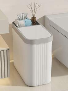 Narrow Hands-Free Trash Can With Lid For Bathroom Toilet Paper Slim Garbage Bin Minimalist Design Space-Saving Waste Basket Plastic Container Perfect For Small Bathrooms Bedrooms Kitchen Offices Home Storage Organization Solution - Multicolor - View 3