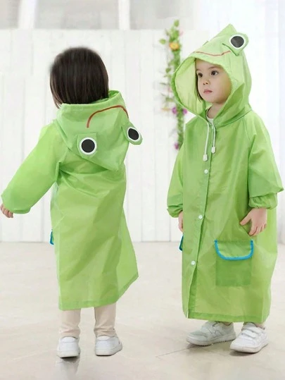 1 pieza Impermeable con capucha de dibujos animados lindo, adecuado para niños y niñas, necesario para la lluvia