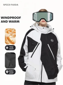 男女通用滑雪服，秋冬季防水防风运动外套，单件滑雪服，秋冬季防水防风户外外套，男女通用滑雪运动服（不含配件），滑雪套装 - 黑與白 - 查看 1