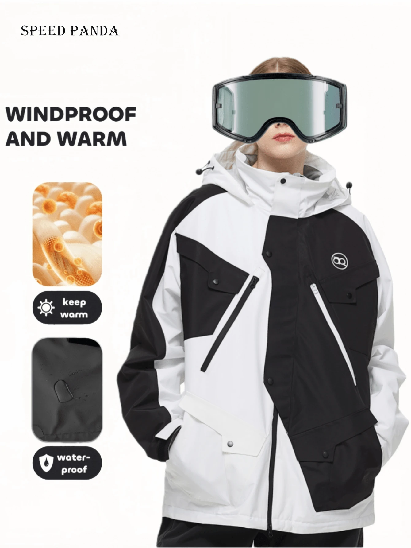 男女通用滑雪服,秋冬季防水防风运动外套,单件滑雪服,秋冬季防水防风户外外套,男女通用滑雪运动服(不含配件),滑雪套装 - 黑與白 - 查看 1