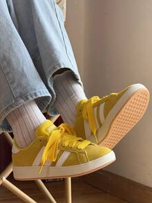 Adidas Grand Court Base 00s Synthetic Leather Comfortable Thin Sole Low-Top Sneakers, Unisex, Yellow & White - Yellow and White - View 9