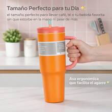 Termo Vaso Térmico Premium RR-39, de Acero Inoxidable 40 oz / 1200 ml con Asa Ergonómica, Popote Reutilizable y Tapa 3 en 1 – Doble Pared Aislante, Libre de BPA, Ideal para Bebidas Frías y Calientes, Disponible en 10 Colores Modernos para Uso Diario. - Rosa - Ver 5