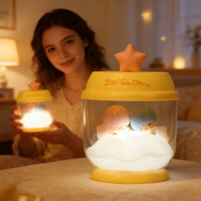 Miniso 三丽鸥卡通双子星捕梦网罐系列睡眠发光装饰夜灯，卡通发光装饰模型动漫装饰礼品