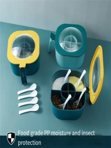 1个带盖四格厨房调料盒，多功能香料罐调味容器，家用 - 彩色 - 查看 6