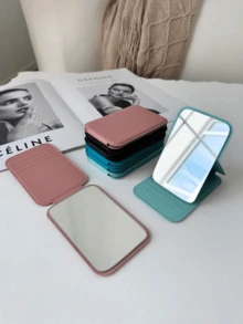 1 pièce Miroir de maquillage pliable de style Y2K, léger et portable, en matériau de haute qualité en PU, convient à diverses occasions, design compact carré pliable, idéal pour la maquillage, prix abordable, peut également être utilisé comme décoration intérieure - Multicolore - Voir 3