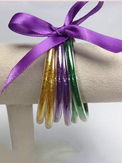 1 Set Trending Carnival Style European & American Cross-Border New Arrival Gold, Purple, Green Purple Ribbon Multi-Layer Bracelet Set