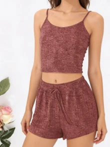 Women's Summer Casual Outdoor Camisole And Shorts Set - Red Violet - View 1