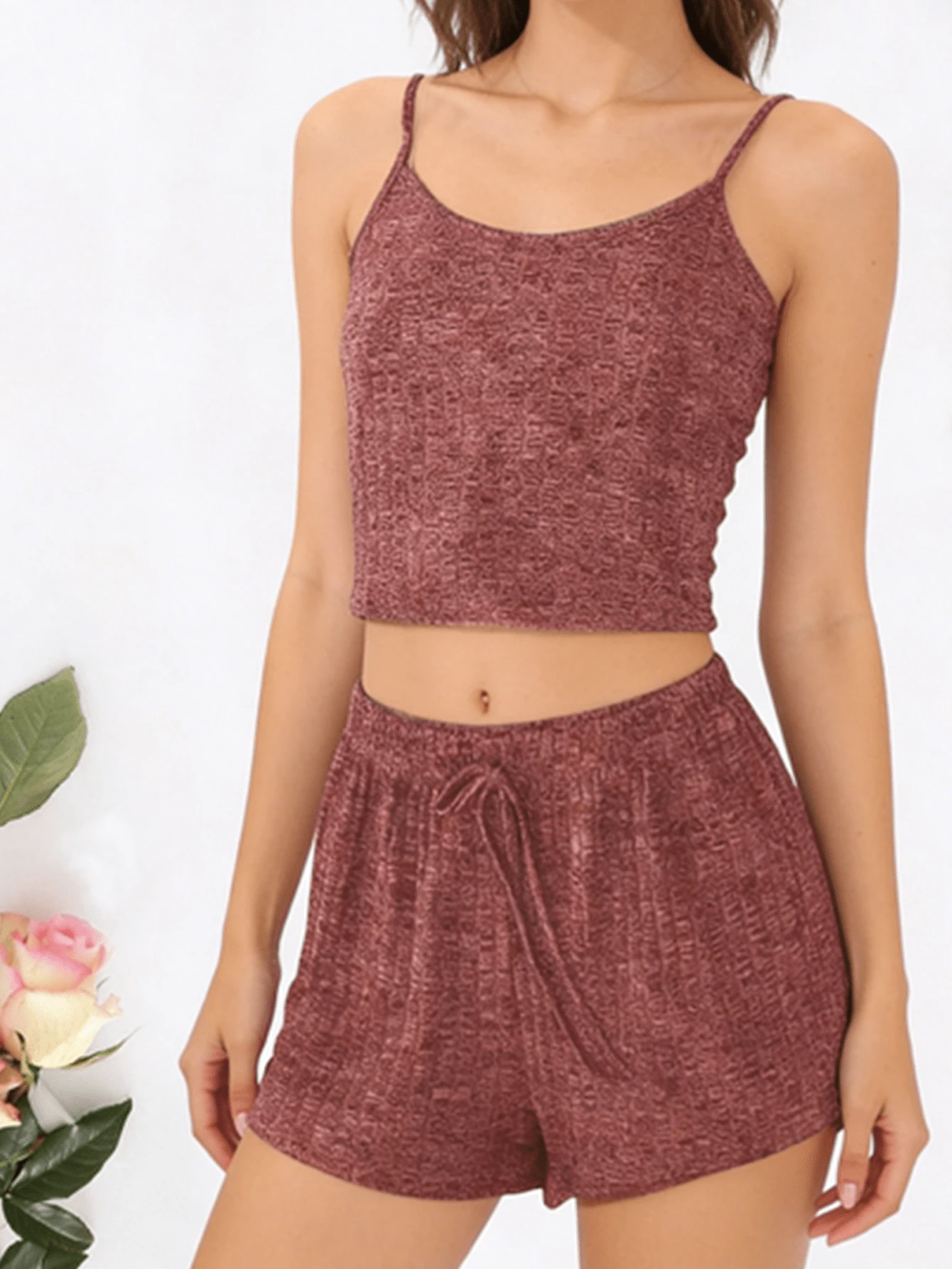 Women's Summer Casual Outdoor Camisole And Shorts Set - Red Violet - View 1