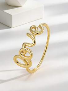 Charm-In Anillo chapado en oro con letra LOVE curva única, artículo a juego atmosférico, regalo de confesión de cumpleaños, regalo del Día de San Valentín para la novia - Dorado - Ver 3