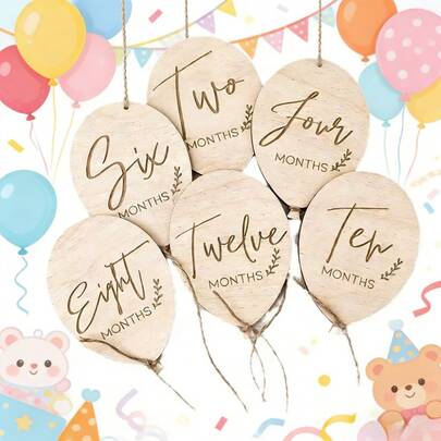 1 Set Baby 1-12 Months Balloon & Wooden Cloud Milestone Photography Props, Double-Sided Milestone Cards, Hanging Decor, Newborn Baby Gift
